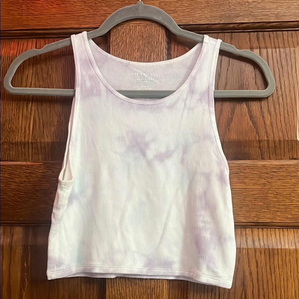 American Eagle Outfitters White and Pink Sleeveless Crop Tank Top
